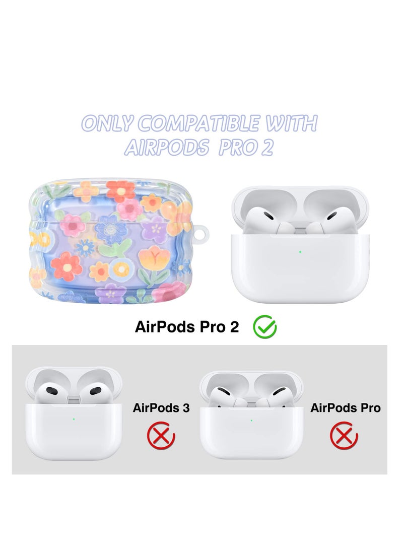 Excefore - Cute Flower Pattern for AirPods Pro 2 Case Cover for Girls and Women, Wave Frame Soft TPU Shockproof Full Protection with Keychain, Compatible with AirPods Pro 2nd Generation, Stylish and Durable - Image 1