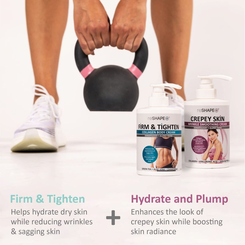 Reshape Collagen Body Cream + Crepey Skin Treatment Lotion Moisturizer Skin Care Set, Crepey Skin Cream Targets Wrinkles & Sagging Skin While Collagen Hydrates + Tightens Skin, 15 Fl Oz (Pack of 2) - Image 2