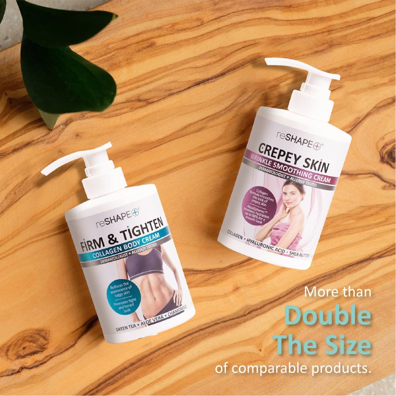 Reshape Collagen Body Cream + Crepey Skin Treatment Lotion Moisturizer Skin Care Set, Crepey Skin Cream Targets Wrinkles & Sagging Skin While Collagen Hydrates + Tightens Skin, 15 Fl Oz (Pack of 2) - Image 4