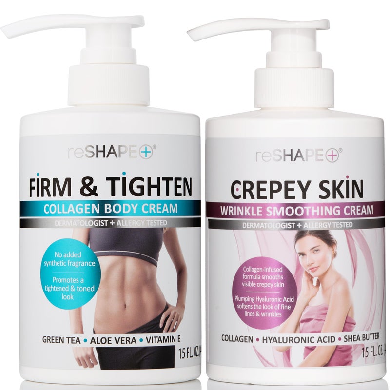 Reshape Collagen Body Cream + Crepey Skin Treatment Lotion Moisturizer Skin Care Set, Crepey Skin Cream Targets Wrinkles & Sagging Skin While Collagen Hydrates + Tightens Skin, 15 Fl Oz (Pack of 2) - Image 1