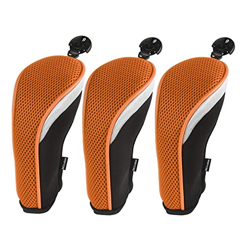 Andux Golf Hybrid Club Head Covers with Dial No. Tag Pack of 3 (All The Same Size) Black/Orange - Image 1