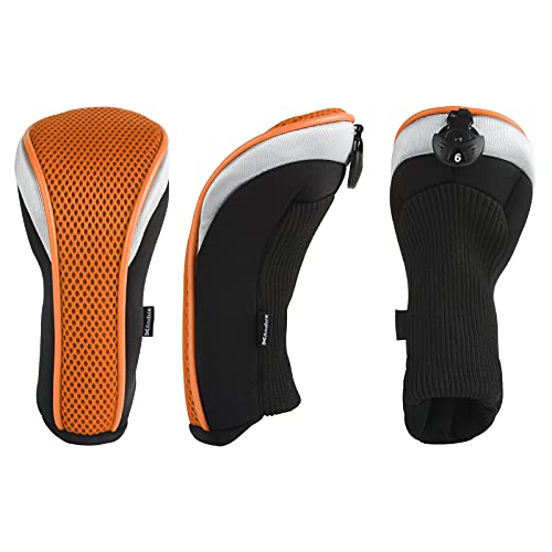 Andux Golf Hybrid Club Head Covers with Dial No. Tag Pack of 3 (All The Same Size) Black/Orange - Image 2