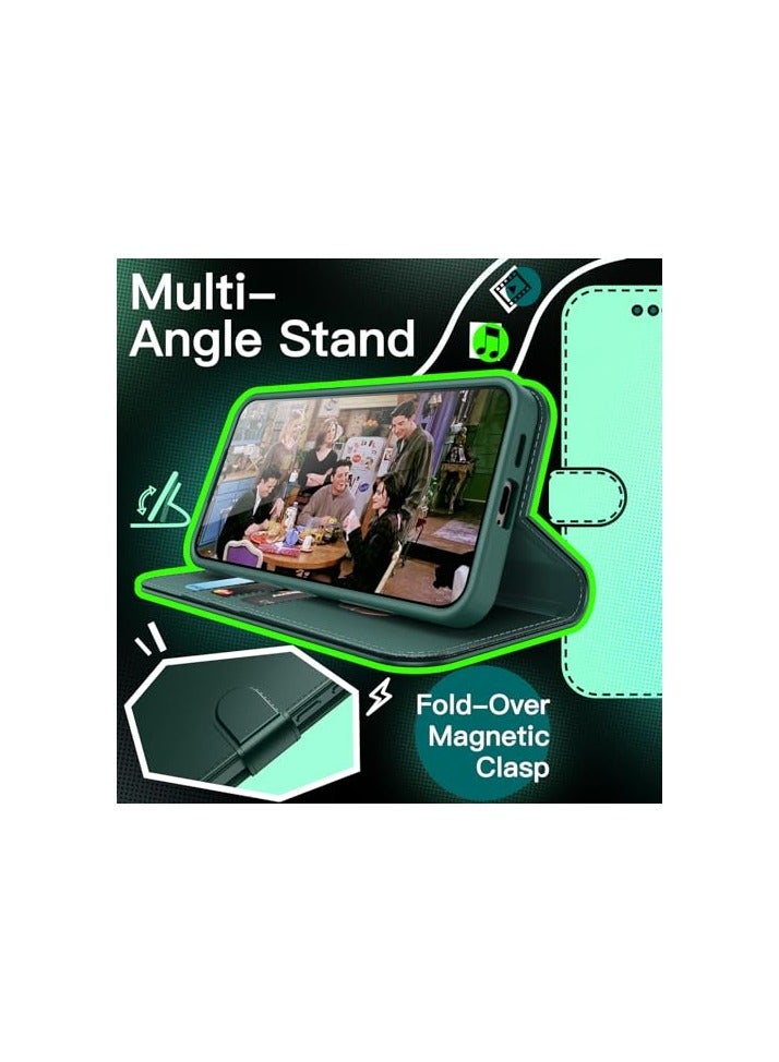 Jetech JETech Wallet Case for Samsung Galaxy S24+ / S24 Plus 5G, Shockproof PU Leather Magnetic Flip Cover with Card Holder, Stand Feature and Full Camera Protection (Midnight Green) - Image 4