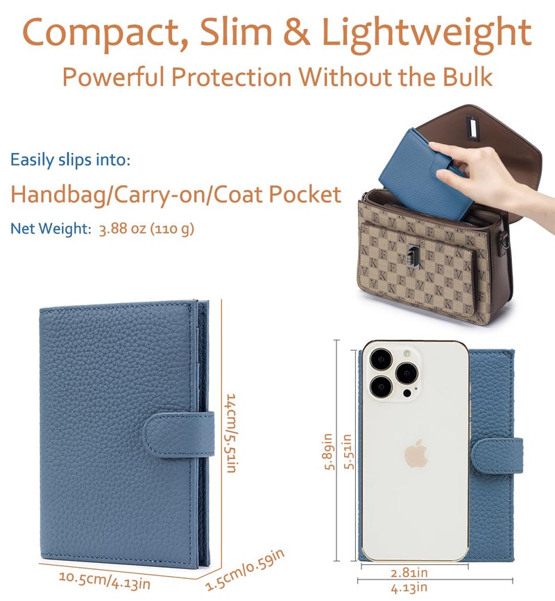LnxLtw Leather RFID Blocking Passport Holder for Travel Women – Multiple Slim Passport Wallet for Women with Card Slots, Zippered Coin Pocket & Travel Passport Cover Case Gift Ready– Denim Blue - Image 5