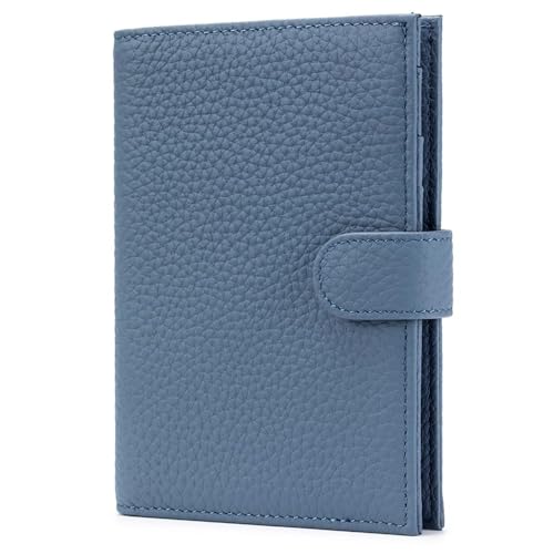 LnxLtw Leather RFID Blocking Passport Holder for Travel Women – Multiple Slim Passport Wallet for Women with Card Slots, Zippered Coin Pocket & Travel Passport Cover Case Gift Ready– Denim Blue - Image 1