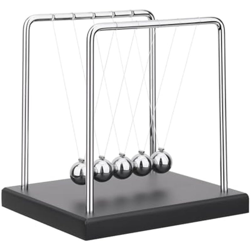 5 Large Beads Newton's Cradle Balance Balls Desk Toys Office Decorations with Black Wooden Base Desk Balance Balls Fun Science Physics Toys for Office/Bedroom/Living Room - Image 1