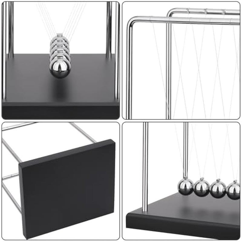 5 Large Beads Newton's Cradle Balance Balls Desk Toys Office Decorations with Black Wooden Base Desk Balance Balls Fun Science Physics Toys for Office/Bedroom/Living Room - Image 5