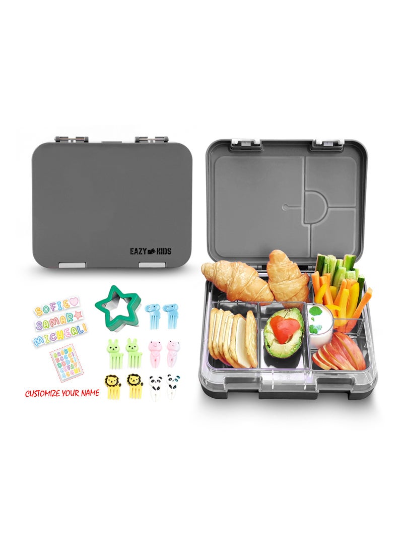 Eazy Kids صندوق غداء بنتو قابل للتحويل 6 و 4 مع مجموعة قواطع السندويشات - رمادي - Image 1