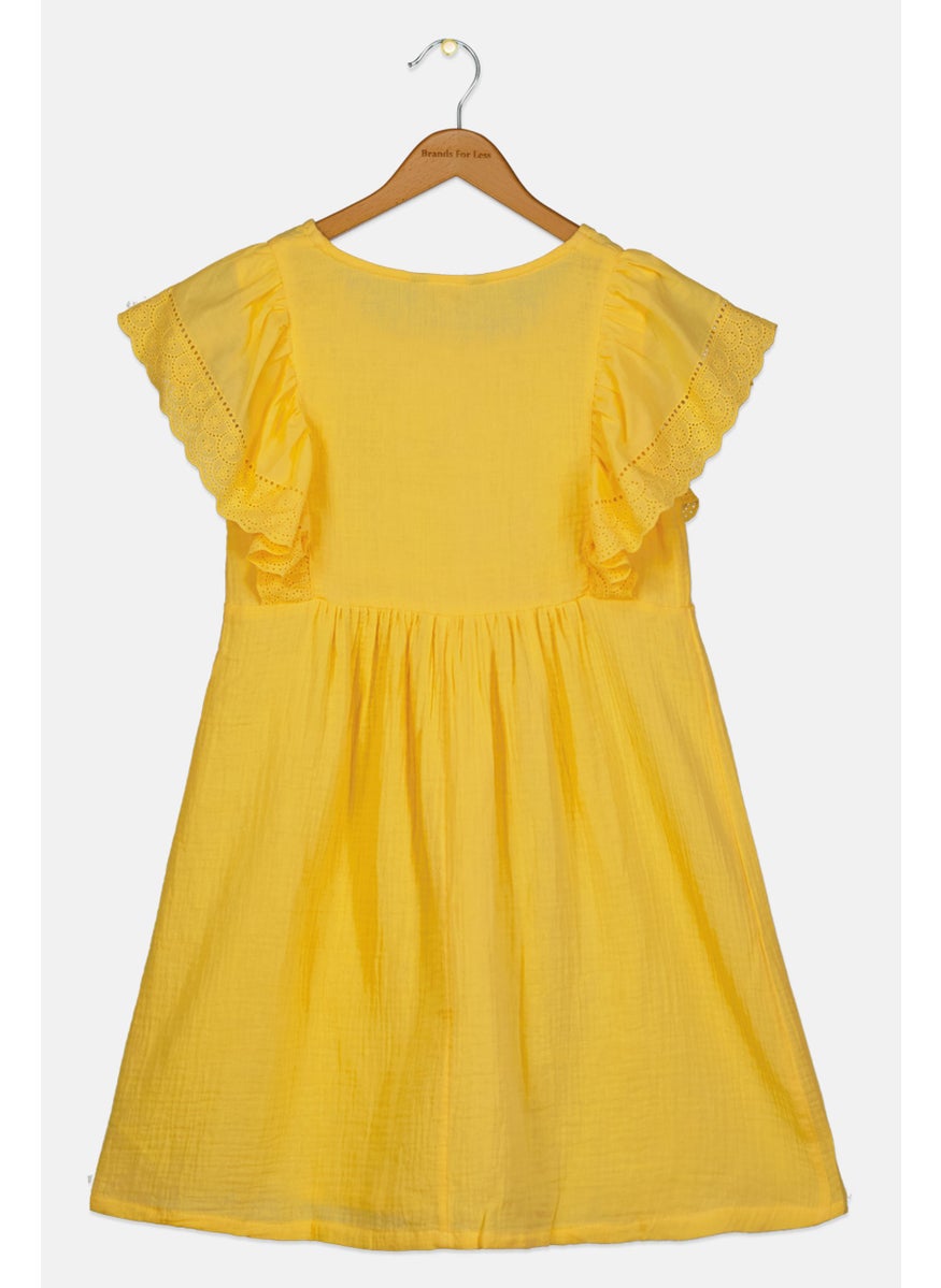 LUCKY BRAND - Kids Girl Embroidered Mini Dress, Yellow - Image 1