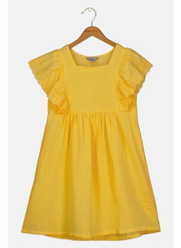 Kids Girl Embroidered Mini Dress, Yellow