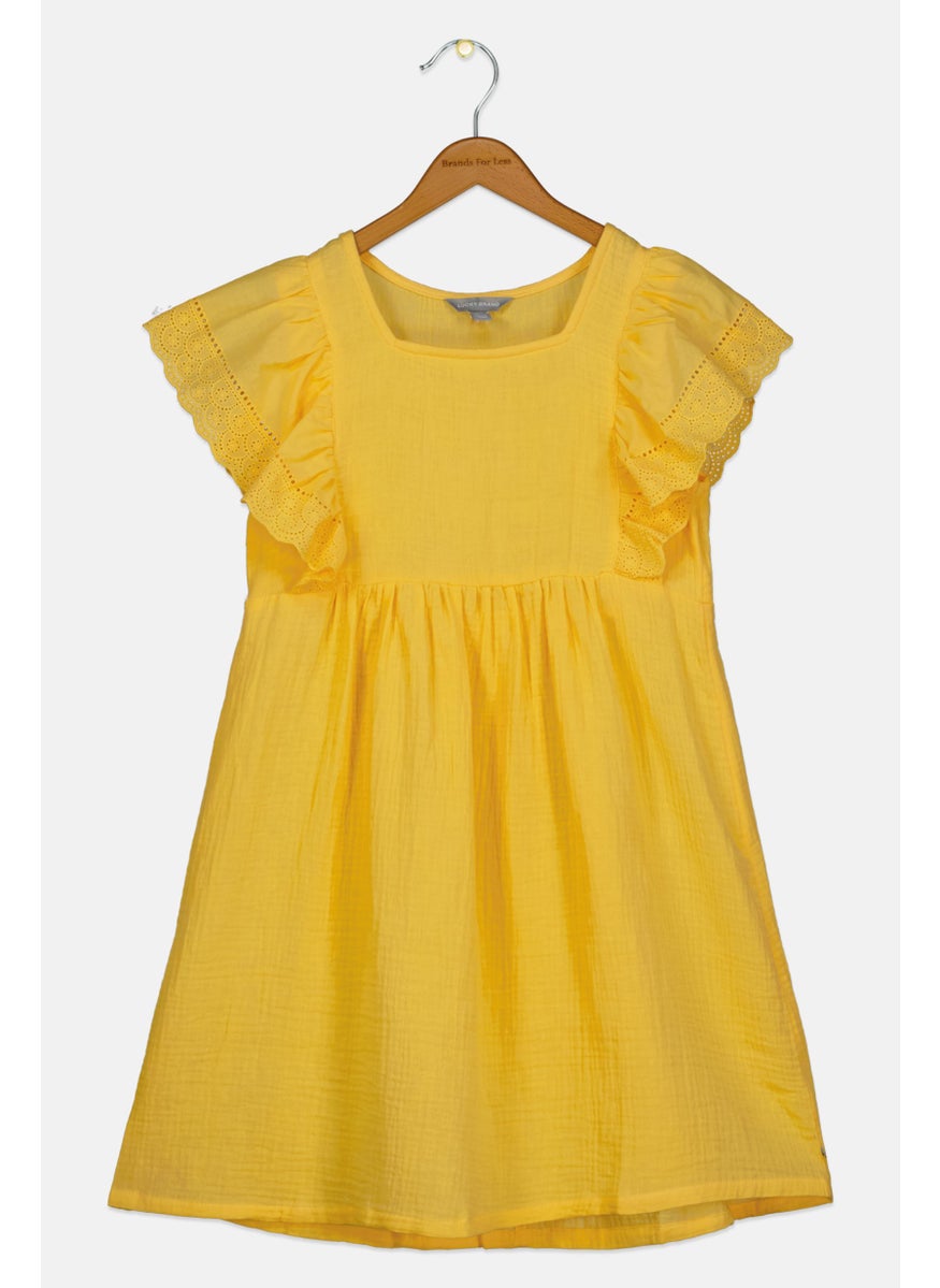 LUCKY BRAND - Kids Girl Embroidered Mini Dress, Yellow - Image 1