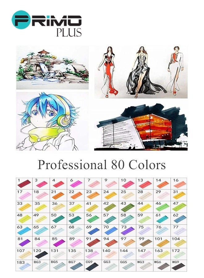 بريمو بلس طقم أقلام ماركر مزدوجة الجانب  مكون من 80 قطعة متعدد الألوان ,ماركرات الوان ذات الناطحتين للأطفال والفنانين مع حقيبة النقل - Image 5