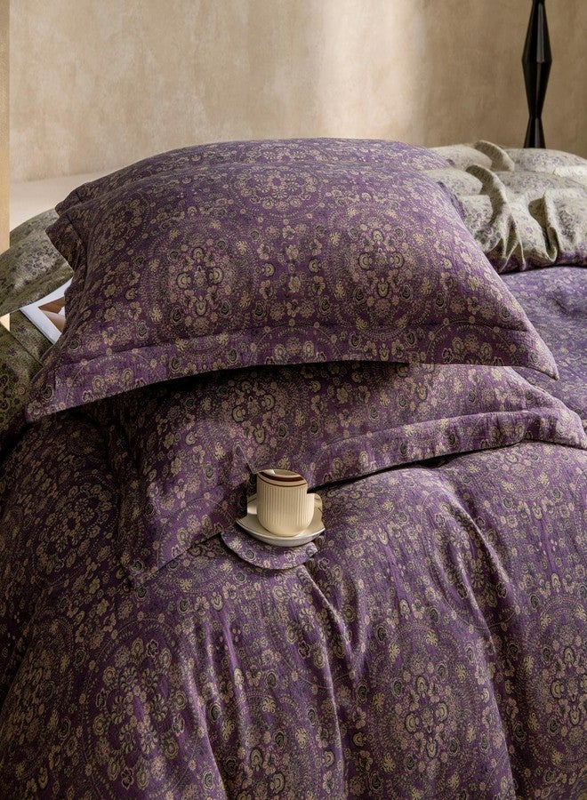 mixinni Purple Green Floral Duvet Cover King Size, Elegant Double-Layer Yarn Premium Cotton Vintage Duvet Cover Set, Exquisite Jacquard Design Bedding Set with 2 Pillowcases Perfect for Him and Her - Image 5