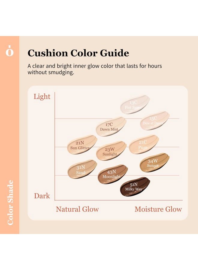 ONGREDIENTS Skin Barrier Glow Cover Cushion, All-day Coverage, Glow Finish, Lightweight, Skincare-Like Texture, Non-cakey Makeup, Korean Cushion Foundation (#13C First Snow, 0.49 oz) - Image 4