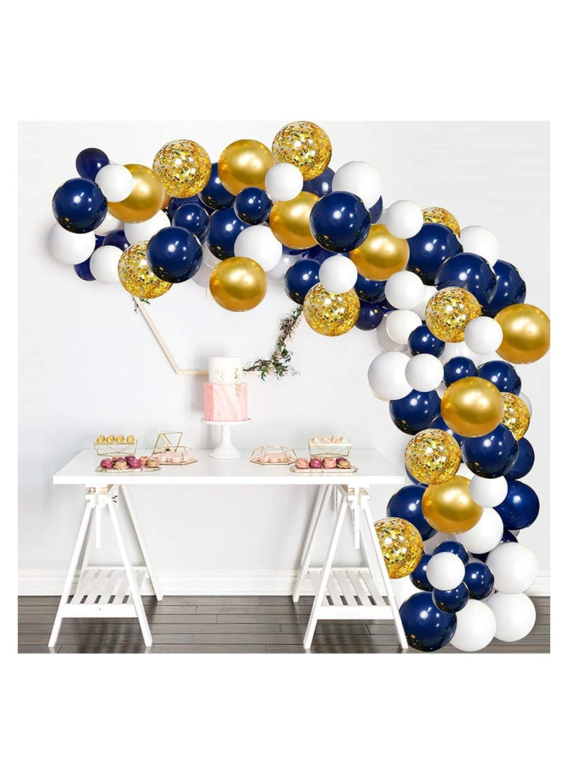 JOLLITY LLC طقم قوس جارلاند من البالونات الملونة باللون الأزرق الداكن والأبيض الذهبي، 5 قطع، 12 بوصة، ديكورات أعياد الميلاد والخطوبة وحفلات الزفاف وحفلات استقبال المولود الجديد وحفلات رواد الفضاء والمجرة (129 قطعة) - Image 2