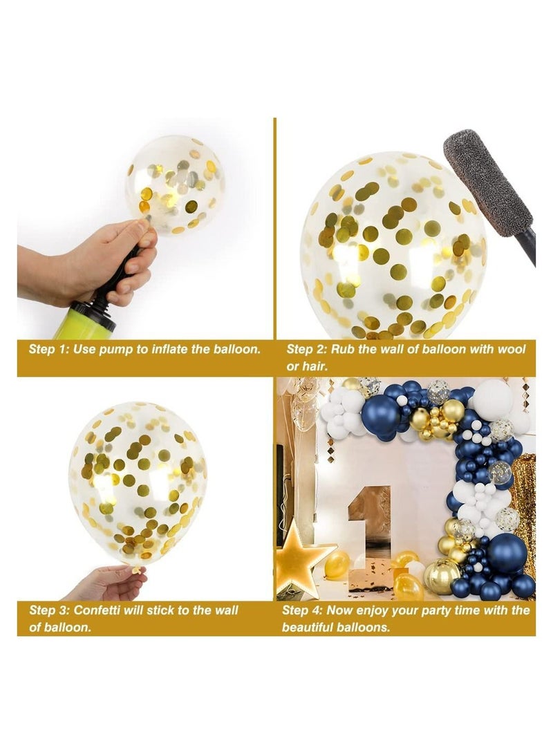 JOLLITY LLC طقم قوس جارلاند من البالونات الملونة باللون الأزرق الداكن والأبيض الذهبي، 5 قطع، 12 بوصة، ديكورات أعياد الميلاد والخطوبة وحفلات الزفاف وحفلات استقبال المولود الجديد وحفلات رواد الفضاء والمجرة (129 قطعة) - Image 3