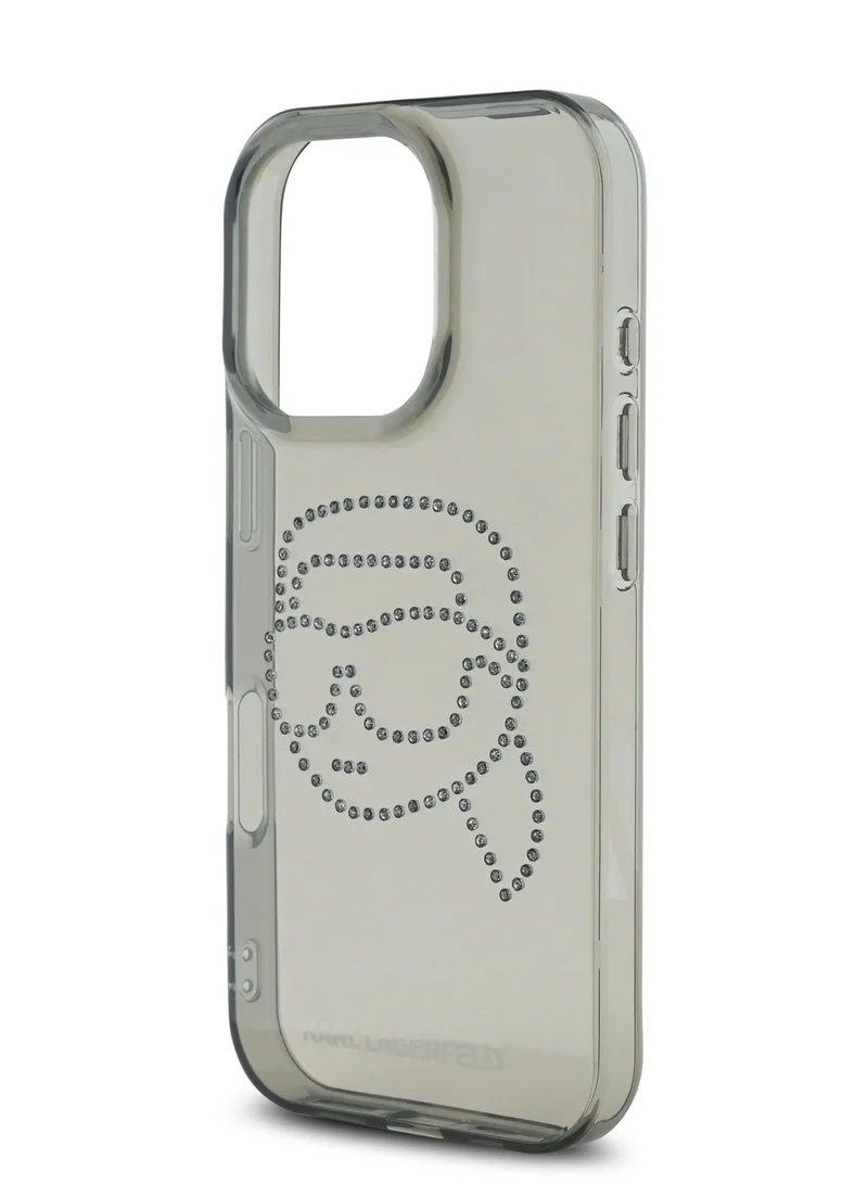 Karl Lagerfeld iPhone 16 Pro Case IML Hard Cover with Karl Head Stud Design Logo / Slim Profile/ Drop Protection/ Easy Snap-On - Black