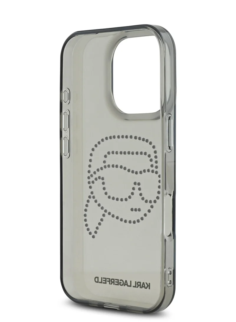 Karl Lagerfeld iPhone 16 Pro Case IML Hard Cover with Karl Head Stud Design Logo / Slim Profile/ Drop Protection/ Easy Snap-On - Black