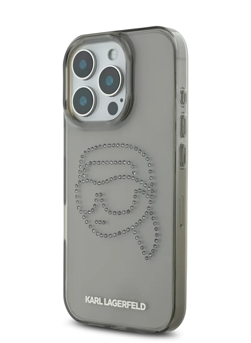 Karl Lagerfeld iPhone 16 Pro Case IML Hard Cover with Karl Head Stud Design Logo / Slim Profile/ Drop Protection/ Easy Snap-On - Black