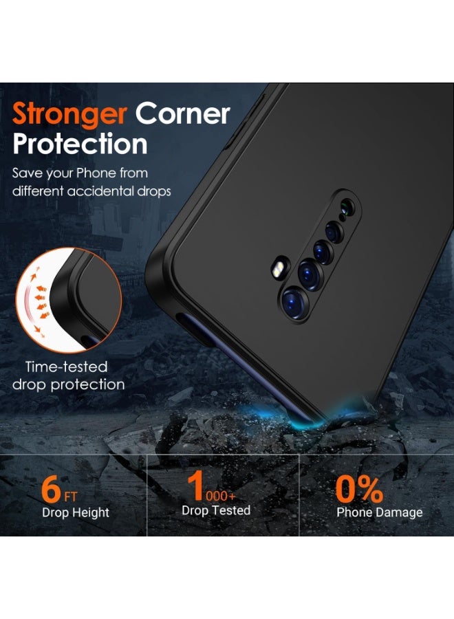 جراب سيليكون لهاتف Oppo Reno2 / Oppo Reno 2 مع حماية للكاميرا، جراب واقٍ ناعم للغاية مقاوم للصدمات ومرن من مادة TPU غير اللامع، جراب هاتف محمول مقاوم للخدش (أسود) - Image 2