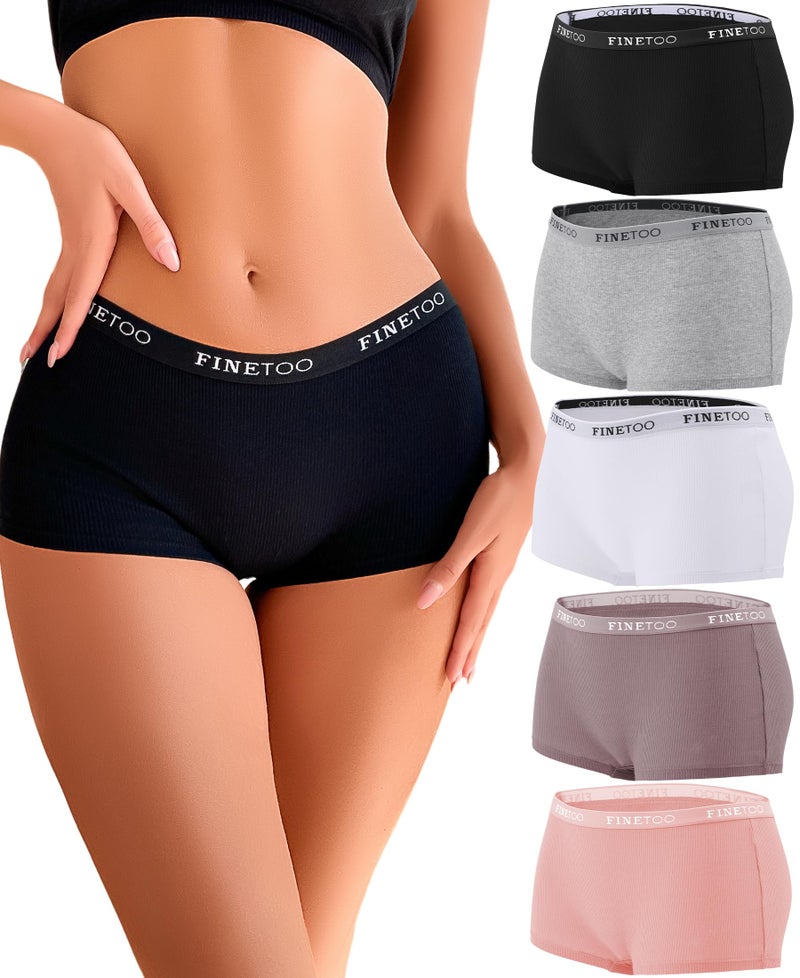 FINETOO Boyshort Underwear for Women Cotton Boxer Briefs Full Coverage Ladies BoyShorts Panties 5 Pack - Image 1