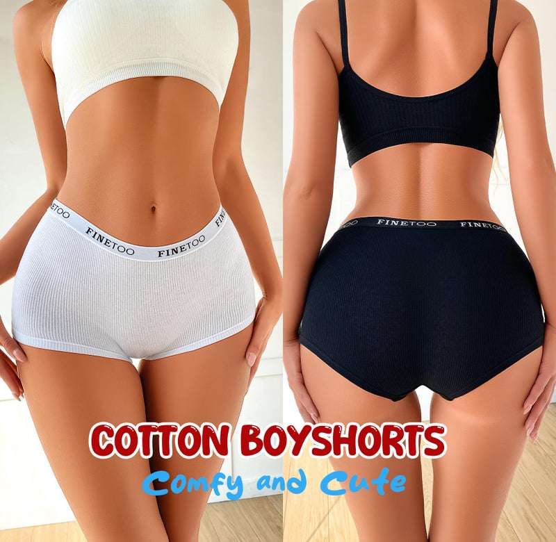 FINETOO Boyshort Underwear for Women Cotton Boxer Briefs Full Coverage Ladies BoyShorts Panties 5 Pack - Image 2