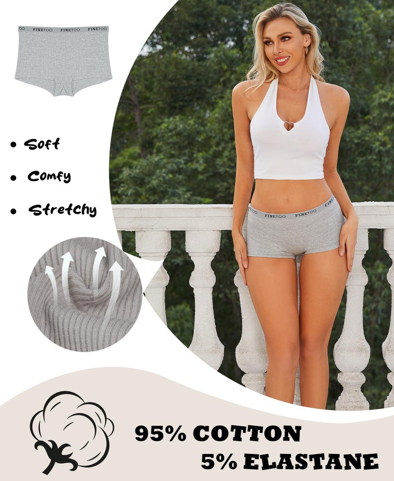 FINETOO Boyshort Underwear for Women Cotton Boxer Briefs Full Coverage Ladies BoyShorts Panties 5 Pack - Image 5