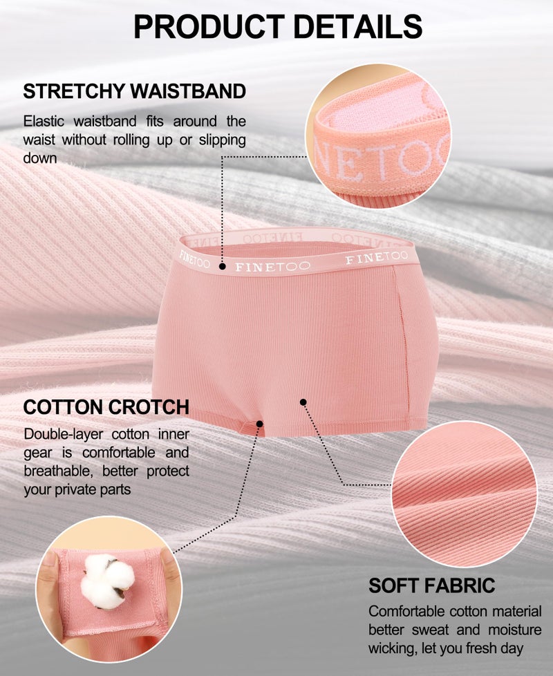 FINETOO Boyshort Underwear for Women Cotton Boxer Briefs Full Coverage Ladies BoyShorts Panties 5 Pack - Image 3