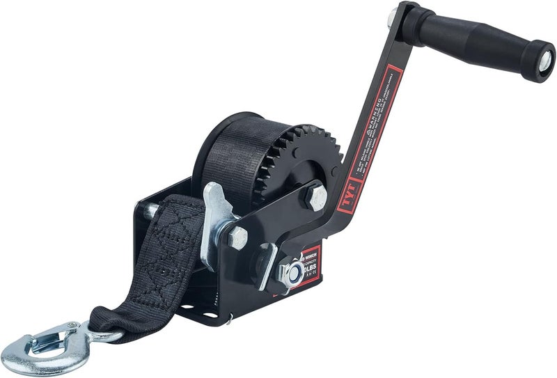 TYT 600LB Boat Trailer Winch with Black Polyester Strap, Anti-Slip Handle Crank Gear Hand Winch, Portable Two-Way Ratchet Forward & Backward Manual Rope Winch for ATV UTV Jet Ski Trailer Small Winch - Image 1