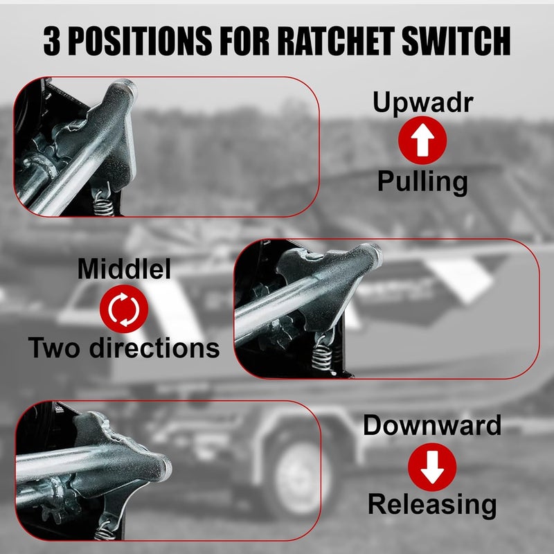 TYT 600LB Boat Trailer Winch with Black Polyester Strap, Anti-Slip Handle Crank Gear Hand Winch, Portable Two-Way Ratchet Forward & Backward Manual Rope Winch for ATV UTV Jet Ski Trailer Small Winch - Image 5