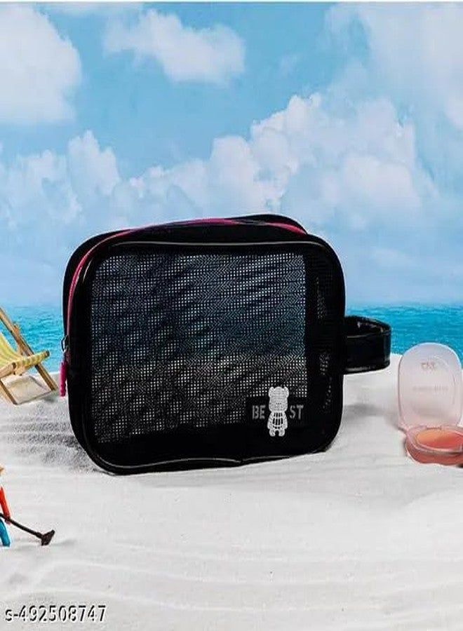 ARMAR Mesh Toiletry Bag for Women & Men - Travel Cosmetic Pouch | Waterproof Organizer for Toiletries, Makeup, Shaving Kit | Lightweight, Breathable Travel Pouch with Handle - Black (Black) - Image 3