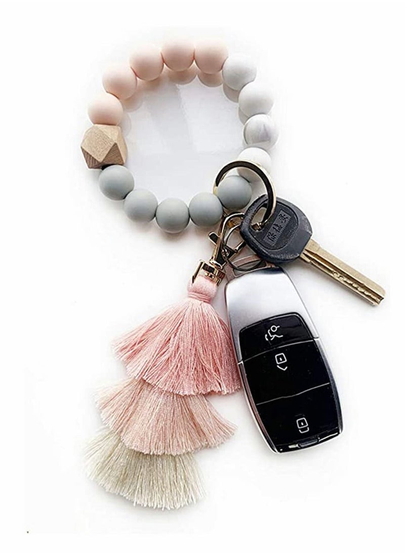 Bracelet Keychain Wristlet, Cute Silicone Bead Key Ring Bracelet, Womens Tassels Key Chain Ring Accessories, Portable Bangle Tassel Car Keys Ring Holder, for Women and Girls - Image 5