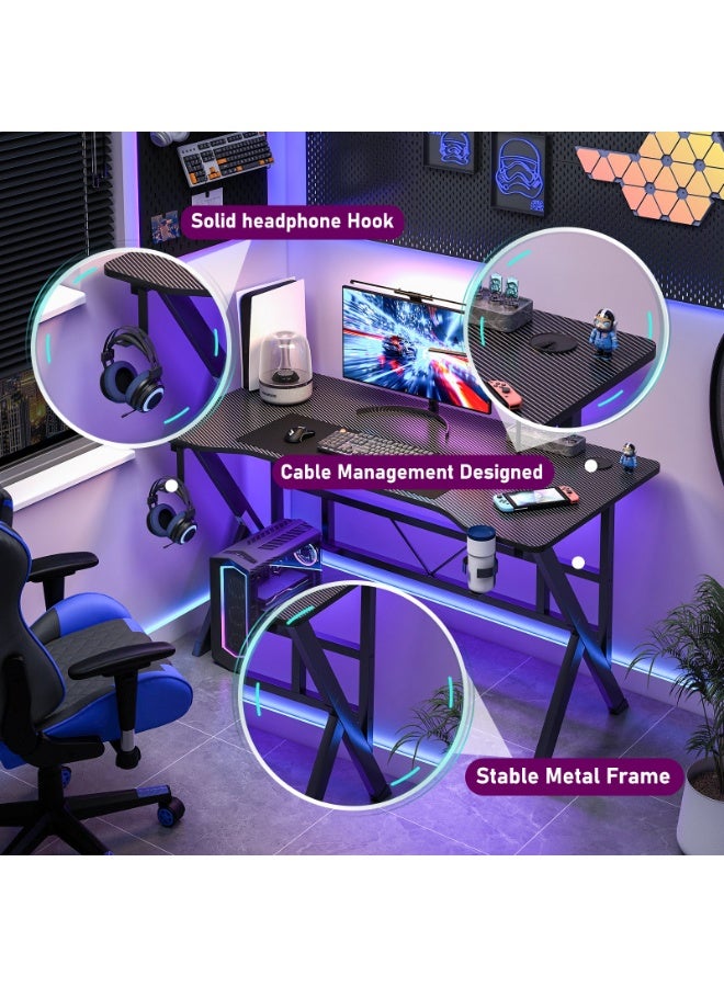 Canadel Gaming Table Ergonomic Carbon Fiber Computer Table with Cup Holder, Headphone Hook, Cable Hole, K-Shape Support, Home Office Study Table - Image 5