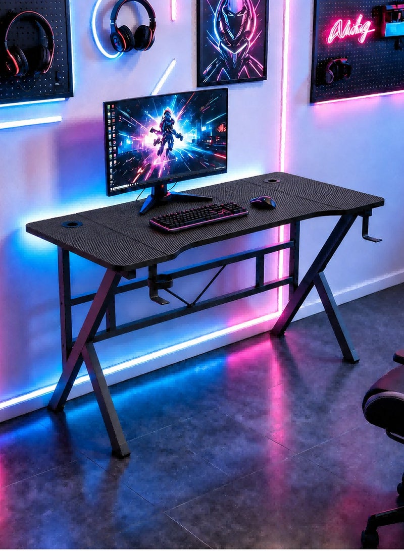 Canadel Gaming Table Ergonomic Carbon Fiber Computer Table with Cup Holder, Headphone Hook, Cable Hole, K-Shape Support, Home Office Study Table - Image 1