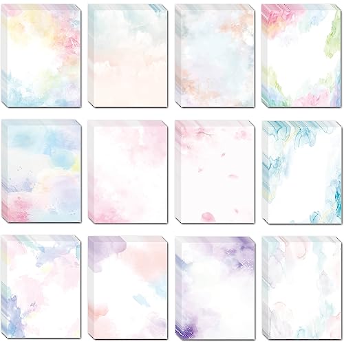 DUGUTUL Watercolor Stationary Paper, 100 gsm Printer Paper 8.5 x 11, 12 designs, Double-Sided, Colored Paper for Writing Letters and Invitations, Writing Paper for Business or Personal Use (48) - Image 1