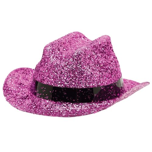 Amscan Pink Glitter Mini Cowboy Plastic Hat - 2" x 4.75" - Perfect for Festive Occasions, 1 Pc. - Image 1