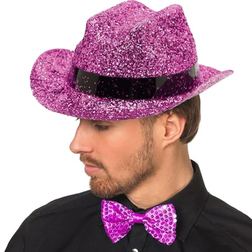 Amscan Pink Glitter Mini Cowboy Plastic Hat - 2" x 4.75" - Perfect for Festive Occasions, 1 Pc. - Image 2