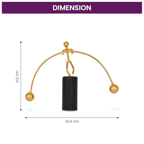 DecorTwist® Newton's Balancing Man Stress Relief Toy 4.5Inch Perpetual Motion Metal Pole Balancing Man Instrument in Gold Home Office Toys Desktop Art for Table Desk Decor Gifts Pack of 1 (Golden) - Image 2