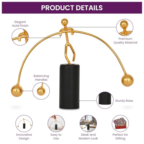 DecorTwist® Newton's Balancing Man Stress Relief Toy 4.5Inch Perpetual Motion Metal Pole Balancing Man Instrument in Gold Home Office Toys Desktop Art for Table Desk Decor Gifts Pack of 1 (Golden) - Image 3