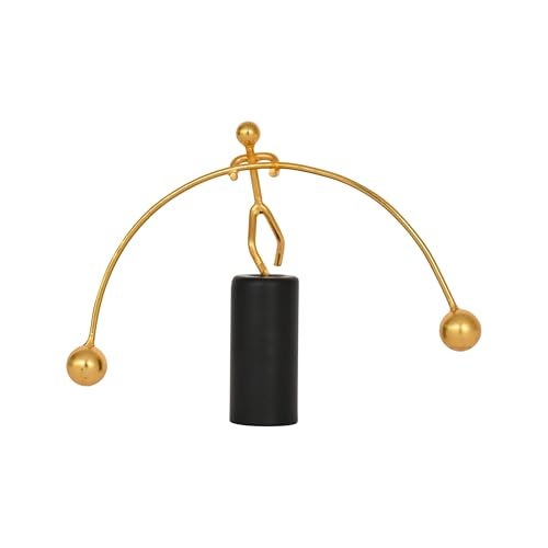 DecorTwist® Newton's Balancing Man Stress Relief Toy 4.5Inch Perpetual Motion Metal Pole Balancing Man Instrument in Gold Home Office Toys Desktop Art for Table Desk Decor Gifts Pack of 1 (Golden) - Image 1