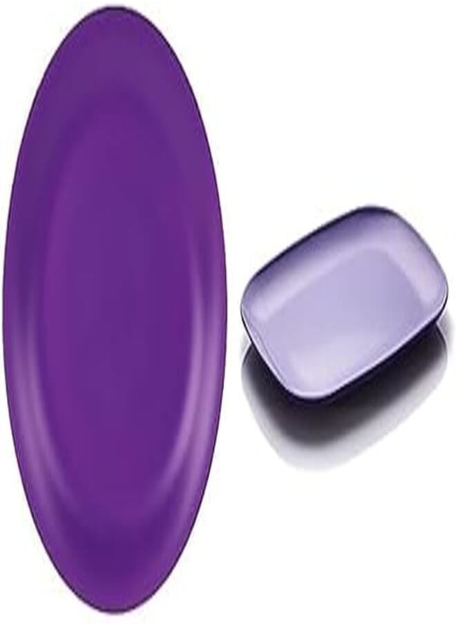 m-design - M-Design Lifestyle Dinner Plate, 26 cm - Purple + M-Design Eden Plastic Serving Plate 36cm x 26cm BPA and DEHP Free, Microwave, Dishwasher and Food Safe - Great for camping and kids (2 Pack) (Purple) - Image 1