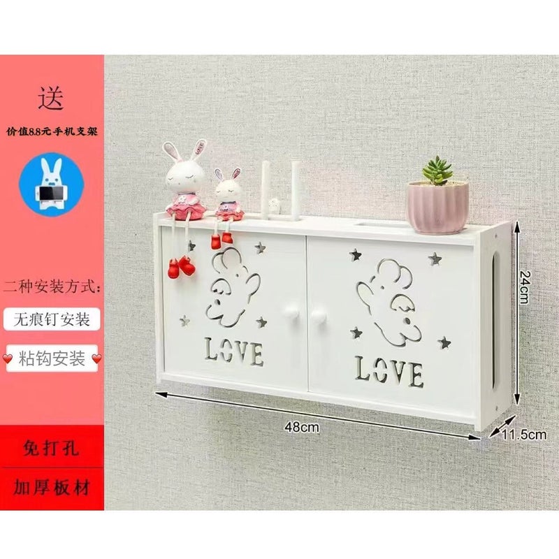 No-Drill Router Storage Box with WiFi Cable Organizer, Cat Power Strip and Set-Top Box Holder