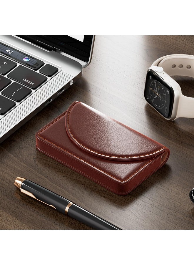 MaxGear Business Card Holder, Pu Leather Business Card Case Pocket Business Card Holders For Men Or Women, Professional Slim Business Card Carrier Name Card Holder Wallet With Magnetic Shut, Coffee  - Image 5