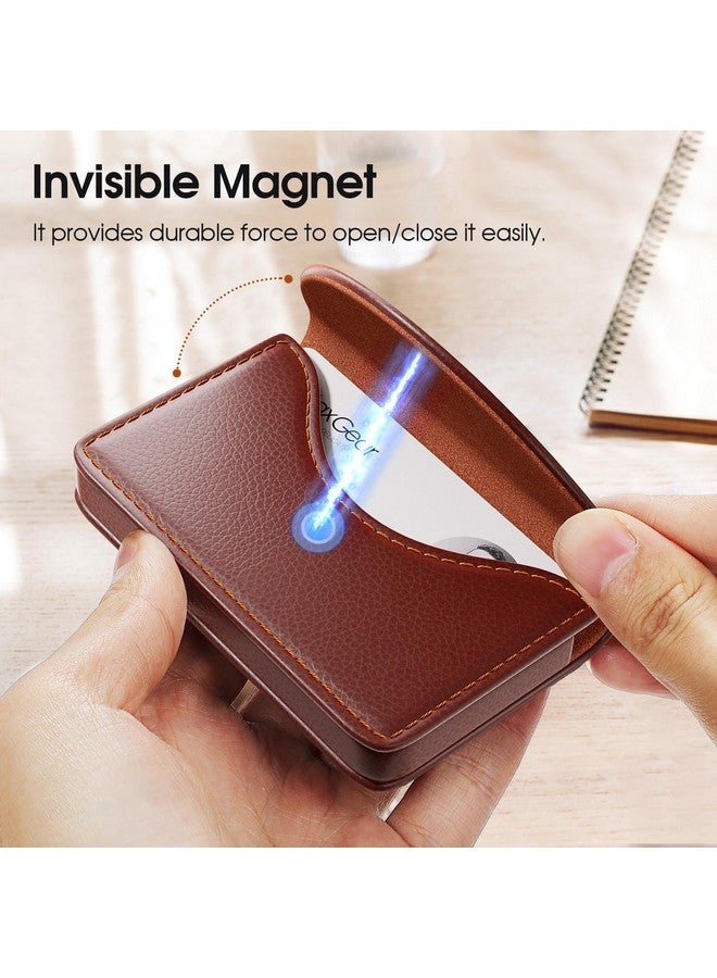 MaxGear Business Card Holder, Pu Leather Business Card Case Pocket Business Card Holders For Men Or Women, Professional Slim Business Card Carrier Name Card Holder Wallet With Magnetic Shut, Coffee  - Image 3