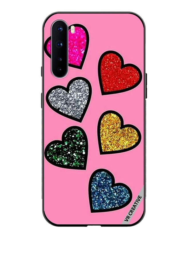 VR CREATIVE Protective Case Cover For OnePlus Nord Glitter Hearts in Pink Background Design Multicolour - Image 1