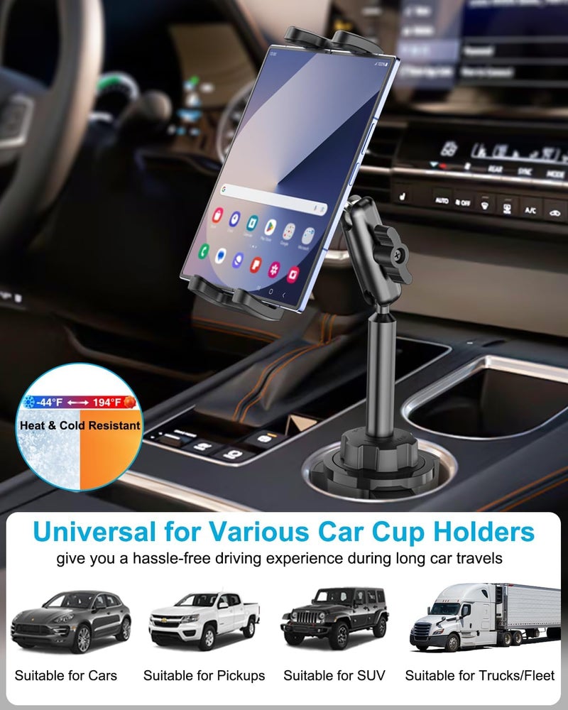 Dosvsi Cup Holder Car Z Fold Mount, Sturdy Metal Arm Car Cup Holder Folding Phone Mount, 360° Adjustable Truck Cup Tablet Phone Stand for Galaxy Z Fold 7 6 5 4 3 2, Pixel Fold, 4-13" iPad, Tab, iPhone - Image 3