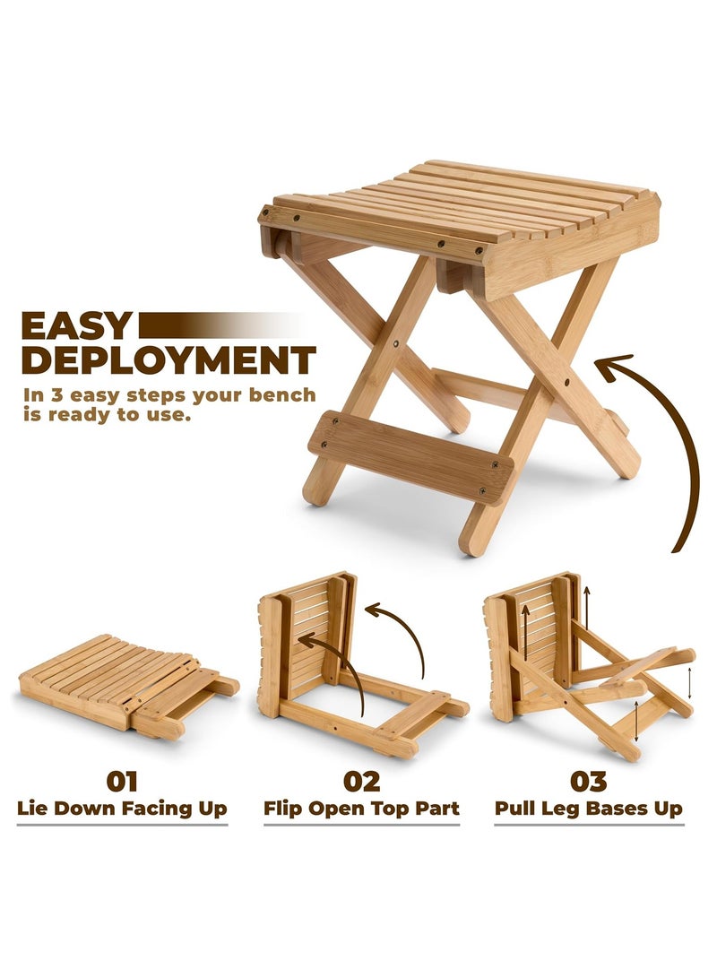 Necomi Foldable Shower Stool, Bamboo Foot Rest & Shaving Stool for Inside Shower, Portable Step Stool, Folding Shower Bench, Wooden Sauna Chair, Bathtub Foot Rest - Image 2