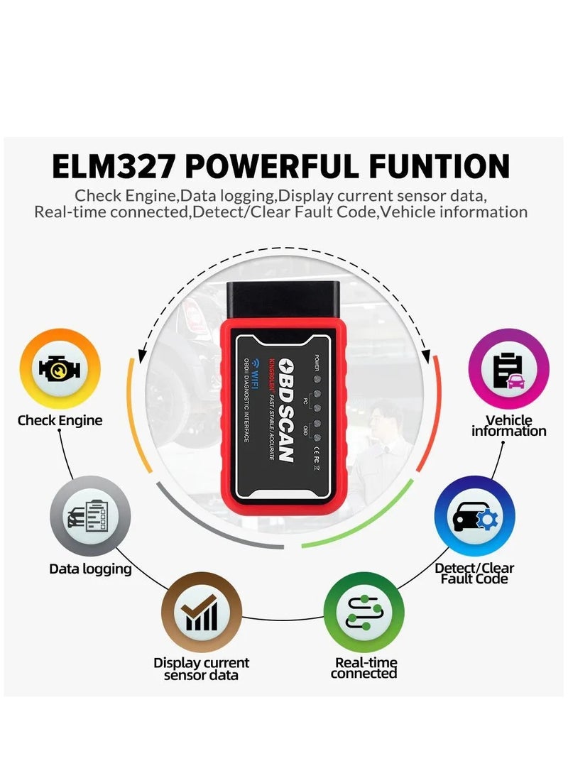 kingbolen - Wireless ELM327 OBD2 Car Scanner Adapter - Car Scanner Compatible with Android and Apple Systems, Car Diagnostic Tools - Image 1