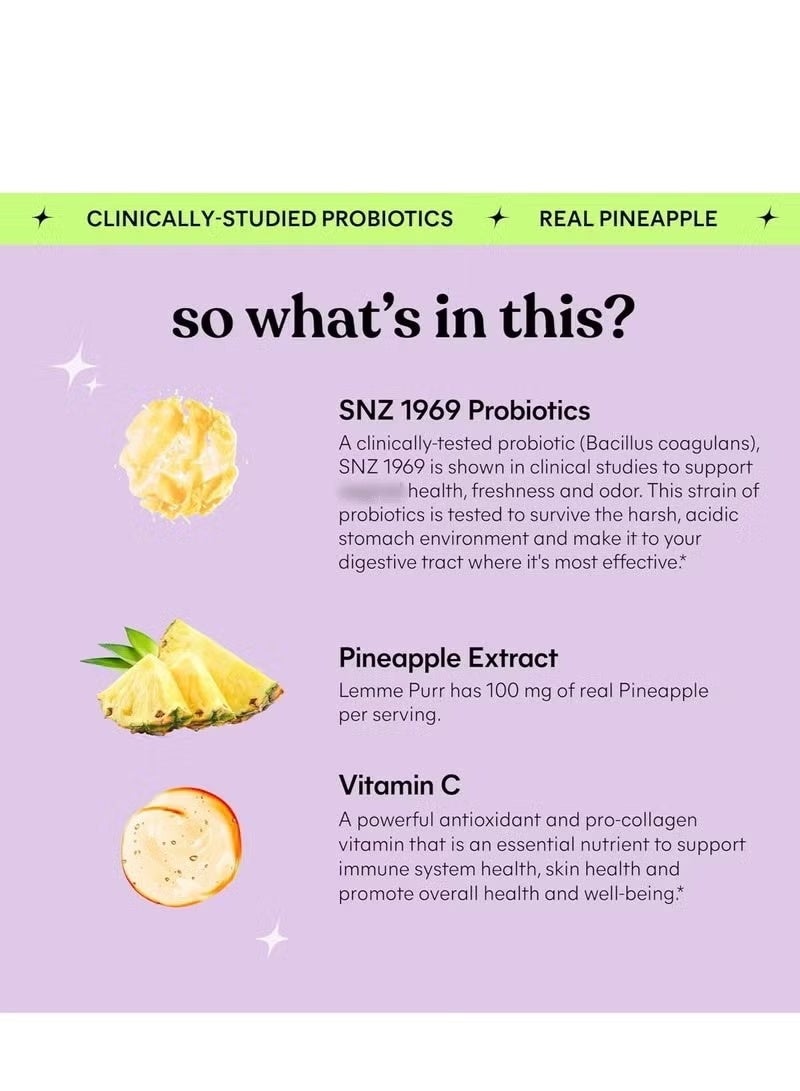 LEMME BE Purr Probiotic Capsules for Women - Balanced pH, Healthy Odor, Yeast Balance u0026 Flora Support + Vitamin C for Immune Health - Tasty Pineapple (60 Capsules) - Image 4