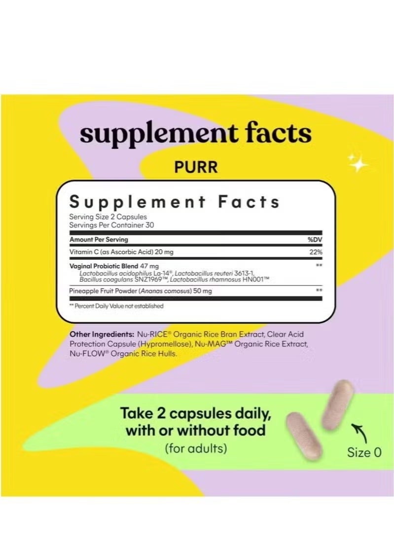 LEMME BE Purr Probiotic Capsules for Women - Balanced pH, Healthy Odor, Yeast Balance u0026 Flora Support + Vitamin C for Immune Health - Tasty Pineapple (60 Capsules) - Image 2